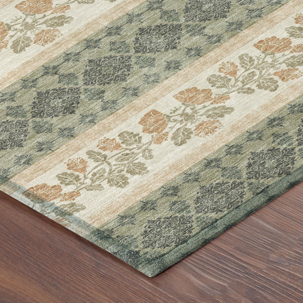 HomeRoots 8 X 10 Sage Ivory Stripe Washable Polyester Indoor Outdoor Rug for Patio Living 725993