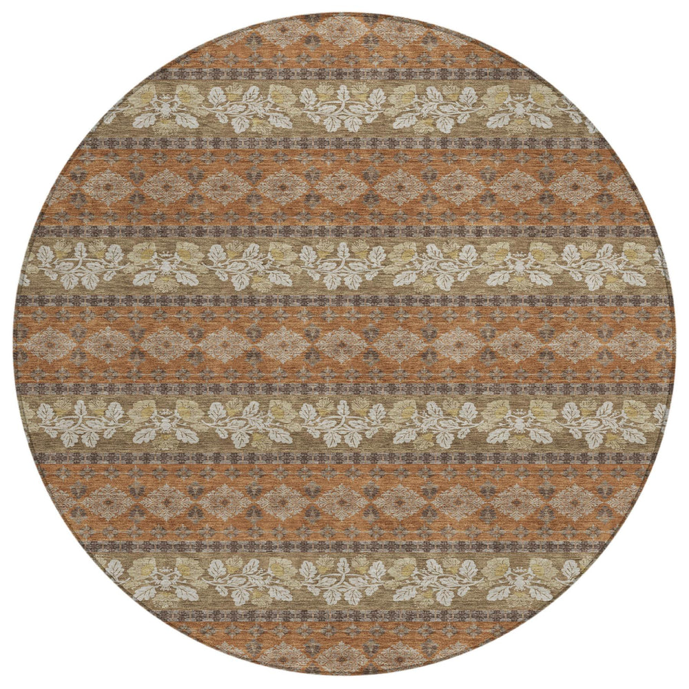 8 Ft Round Striped Polyester Area Rug for Patio and Porch Washable Indoor Outdoor