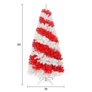 English Elm 6ft Candy Cane Christmas Tree with 300 Warm White LEDs, 904 Bendable Branches, Easy Assemble Joyfully Festive Decor N710P181789J