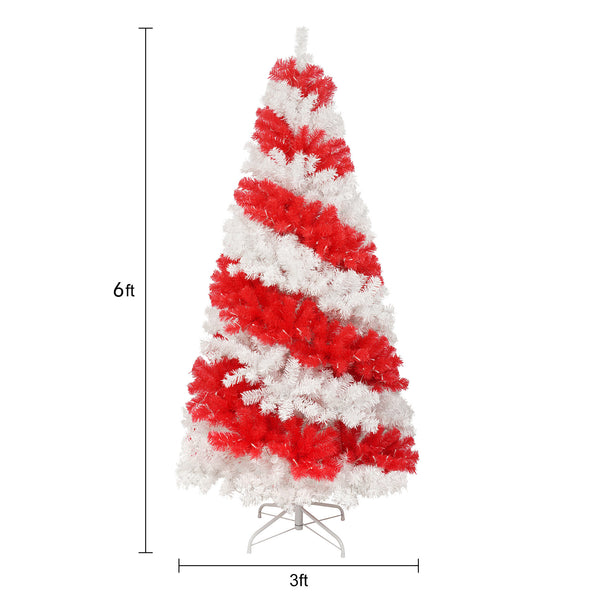 English Elm 6ft Candy Cane Christmas Tree with 300 Warm White LEDs, 904 Bendable Branches, Easy Assemble Joyfully Festive Decor N710P181789J