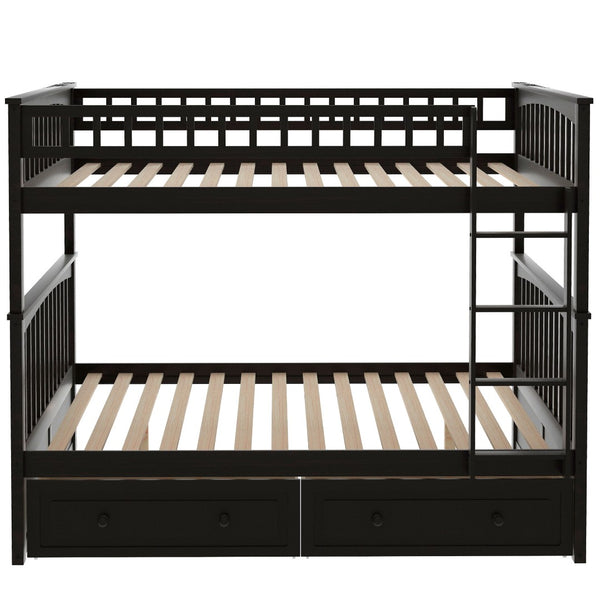 English Elm Full Over Bunk Bed Convertible Pine Frame with Storage Drawers for Kids Rooms Espresso GX000241AAP