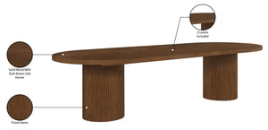 Meridian Furniture Belinda Oak Veneer Extendable Dining Table with Fluted Pedestal Base for Elegant Rooms Brown 90" / 106.5" / 123" 725Brown-T