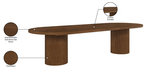 Meridian Furniture Belinda Oak Veneer Extendable Dining Table with Fluted Pedestal Base for Elegant Rooms Brown 90" / 106.5" / 123" 725Brown-T