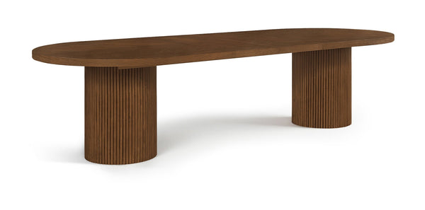 Meridian Furniture Belinda Oak Veneer Extendable Dining Table with Fluted Pedestal Base for Elegant Rooms Brown 90" / 106.5" / 123" 725Brown-T
