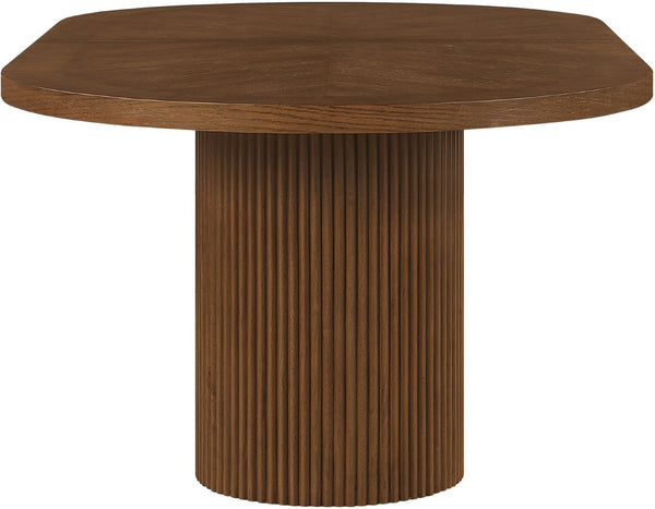 Meridian Furniture Belinda Oak Veneer Extendable Dining Table with Fluted Pedestal Base for Elegant Rooms Brown 90" / 106.5" / 123" 725Brown-T