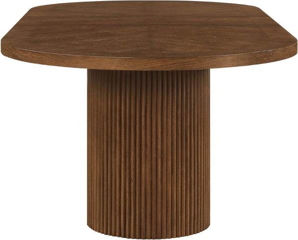 Meridian Furniture Belinda Oak Veneer Extendable Dining Table with Fluted Pedestal Base for Elegant Rooms Brown 90" / 106.5" / 123" 725Brown-T