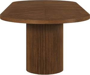 Meridian Furniture Belinda Oak Veneer Extendable Dining Table with Fluted Pedestal Base for Elegant Rooms Brown 90" / 106.5" / 123" 725Brown-T