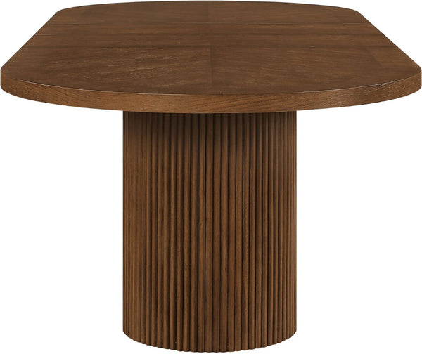 Meridian Furniture Belinda Oak Veneer Extendable Dining Table with Fluted Pedestal Base for Elegant Rooms Brown 90" / 106.5" / 123" 725Brown-T