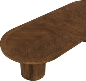 Meridian Furniture Belinda Oak Veneer Extendable Dining Table with Fluted Pedestal Base for Elegant Rooms Brown 90" / 106.5" / 123" 725Brown-T