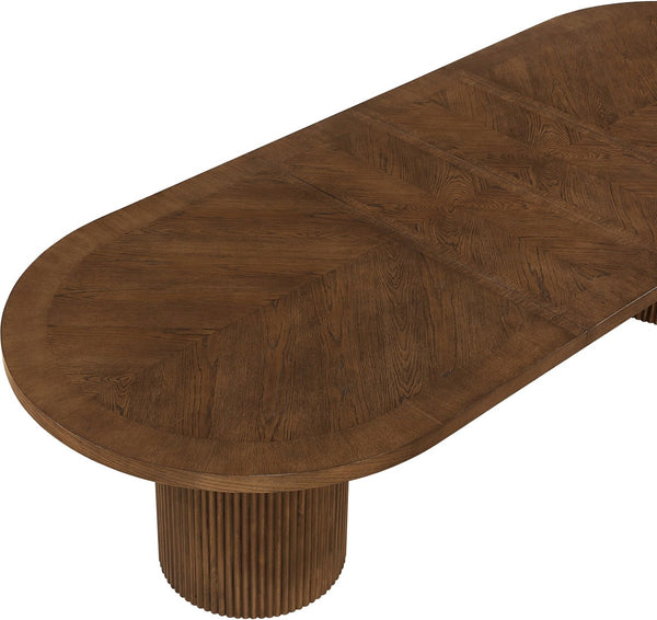 Meridian Furniture Belinda Oak Veneer Extendable Dining Table with Fluted Pedestal Base for Elegant Rooms Brown 90" / 106.5" / 123" 725Brown-T