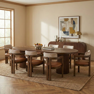 Meridian Furniture Belinda Oak Veneer Extendable Dining Table with Fluted Pedestal Base for Elegant Rooms Brown 90" / 106.5" / 123" 725Brown-T