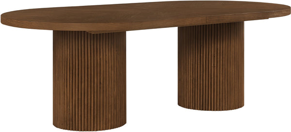 Meridian Furniture Belinda Oak Veneer Extendable Dining Table with Fluted Pedestal Base for Elegant Rooms Brown 90" / 106.5" / 123" 725Brown-T