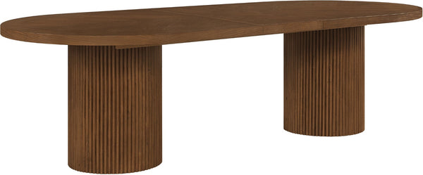 Meridian Furniture Belinda Oak Veneer Extendable Dining Table with Fluted Pedestal Base for Elegant Rooms Brown 90" / 106.5" / 123" 725Brown-T