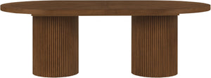 Meridian Furniture Belinda Oak Veneer Extendable Dining Table with Fluted Pedestal Base for Elegant Rooms Brown 90" / 106.5" / 123" 725Brown-T