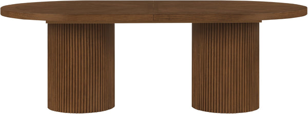 Meridian Furniture Belinda Oak Veneer Extendable Dining Table with Fluted Pedestal Base for Elegant Rooms Brown 90" / 106.5" / 123" 725Brown-T