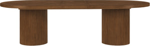 Meridian Furniture Belinda Oak Veneer Extendable Dining Table with Fluted Pedestal Base for Elegant Rooms Brown 90" / 106.5" / 123" 725Brown-T