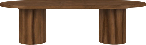 Meridian Furniture Belinda Oak Veneer Extendable Dining Table with Fluted Pedestal Base for Elegant Rooms Brown 90" / 106.5" / 123" 725Brown-T