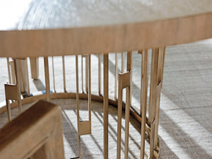 Lexington Rendezvous Contemporary Round Metal Dining Table With Elegant Glass Top And Sophisticated Design Shadow Mist  725-875c