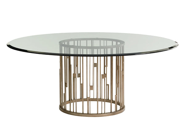 Lexington Rendezvous Contemporary Round Metal Dining Table With Elegant Glass Top And Sophisticated Design Shadow Mist  725-875-72c