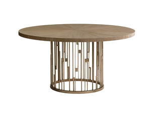 Lexington Rendezvous Contemporary Round Metal Dining Table With Elegant Glass Top And Sophisticated Design Shadow Mist  725-875c