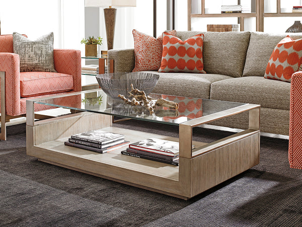 Lexington Center Stage Rectangular Cocktail Table - Sophisticated Contemporary Design With Glass Top & Metal Accents Shadow Mist  725-945