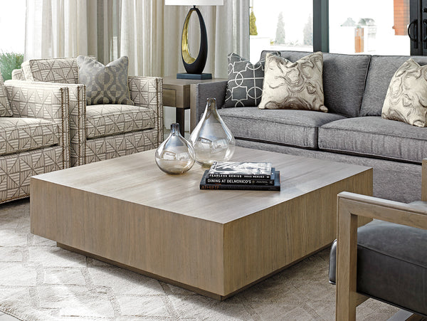 Lexington Tatum Square Cocktail Table - Contemporary Design With Gray Elm Top And Elegant Metal Accents Shadow Mist  725-947