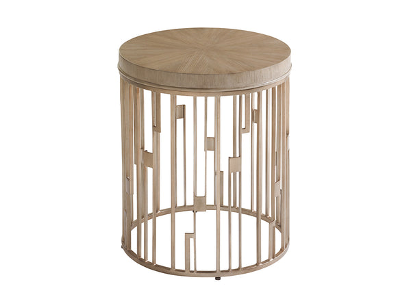 Lexington Studio Round Accent Table - Contemporary Gray Elm Top With Elegant Burnished Silver Leaf Base Design Shadow Mist  725-951