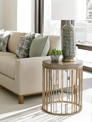 Lexington Studio Round Accent Table - Contemporary Gray Elm Top With Elegant Burnished Silver Leaf Base Design Shadow Mist  725-951