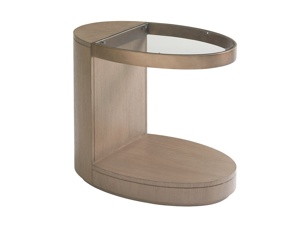 Lexington Highball Oval End Table - Contemporary Design With Glass Top, Metal Rim & Stylish Wooden Base Shadow Mist  725-953