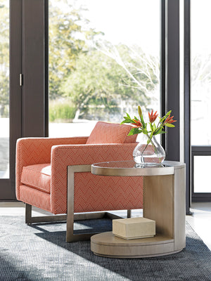 Lexington Highball Oval End Table - Contemporary Design With Glass Top, Metal Rim & Stylish Wooden Base Shadow Mist  725-953