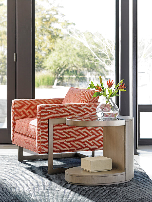 Lexington Highball Oval End Table - Contemporary Design With Glass Top, Metal Rim & Stylish Wooden Base Shadow Mist  725-953