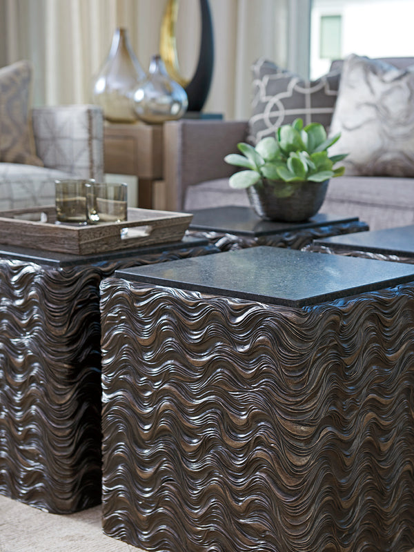 Lexington Talk Of The Town Cube End Table - Modern Design With Black Pearl Stone Top And Urban Elegance Shadow Mist  725-954