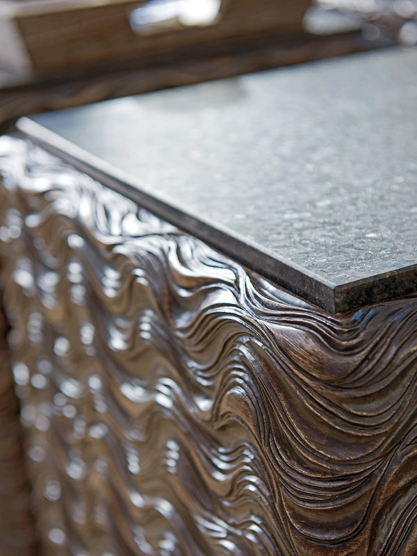 Lexington Talk Of The Town Cube End Table - Modern Design With Black Pearl Stone Top And Urban Elegance Shadow Mist  725-954