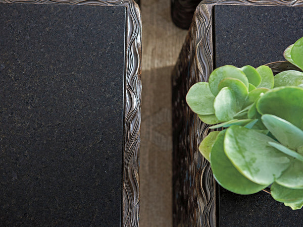 Lexington Talk Of The Town Cube End Table - Modern Design With Black Pearl Stone Top And Urban Elegance Shadow Mist  725-954