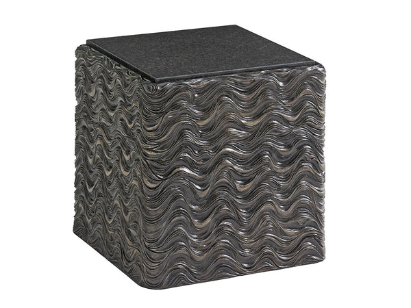 Lexington Talk Of The Town Cube End Table - Modern Design With Black Pearl Stone Top And Urban Elegance Shadow Mist  725-954