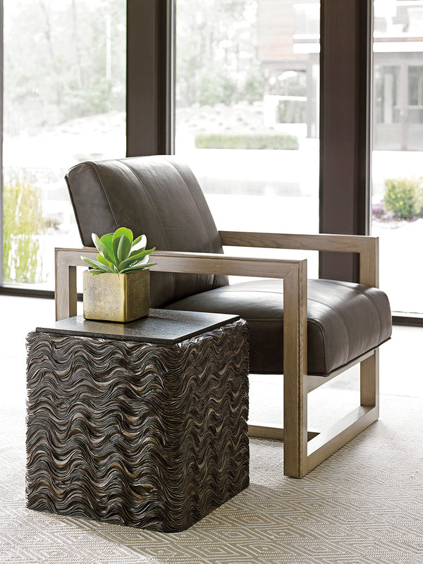 Lexington Talk Of The Town Cube End Table - Modern Design With Black Pearl Stone Top And Urban Elegance Shadow Mist  725-954