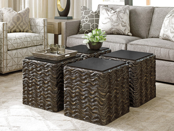 Lexington Talk Of The Town Cube End Table - Modern Design With Black Pearl Stone Top And Urban Elegance Shadow Mist  725-954