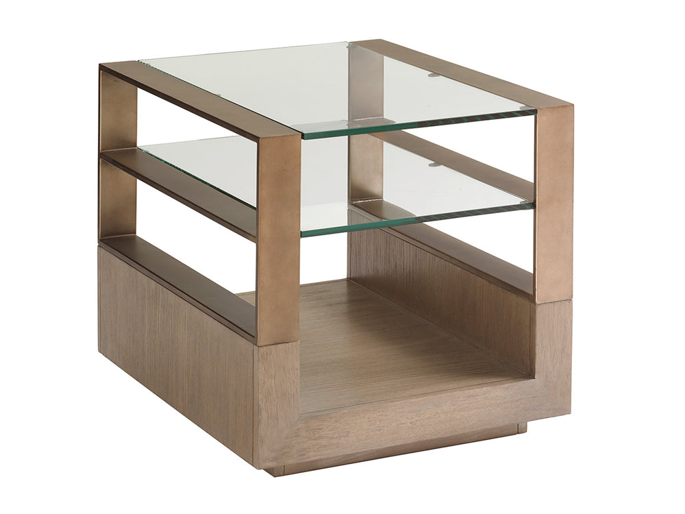 Lexington Center Stage Modern Rectangular Lamp Table With Glass Top And Elegant Burnished Silver Accents Shadow Mist  725-955