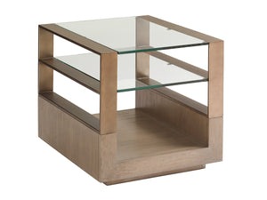 Lexington Center Stage Modern Rectangular Lamp Table With Glass Top And Elegant Burnished Silver Accents Shadow Mist  725-955