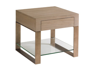 Lexington Empire Square End Table - Contemporary Design With Burnished Silver Leaf Frame And Glass Shelf Storage Shadow Mist  725-957