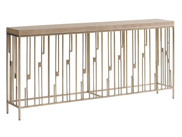 Lexington Studio Console: Sophisticated Casual Contemporary Design With Hand-forged Metal And Gray Elm Top Shadow Mist  725-967