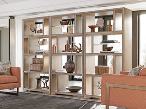 Lexington Windsor Open Bookcase - Contemporary Design With Adjustable Glass Shelves And Elegant Taupe Finish Shadow Mist  725-991