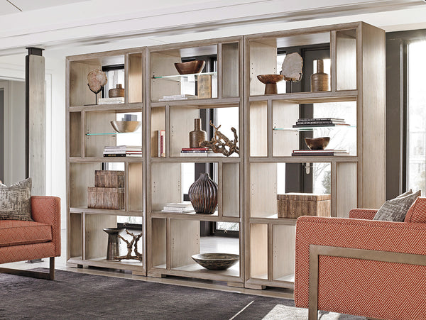 Lexington Windsor Open Bookcase - Contemporary Design With Adjustable Glass Shelves And Elegant Taupe Finish Shadow Mist  725-991