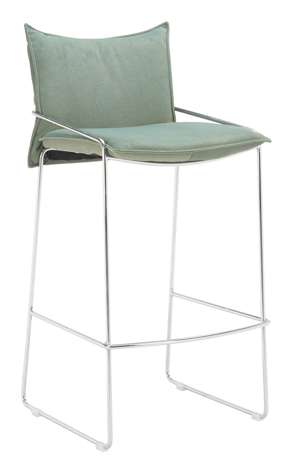Zuo Modern Pola Barstool - Chic Faux Leather Seating With Plywood And Chrome Steel For Modern Hospitality Spaces Green 100% Polyester,Plywood,Steel 110877-zuo-modern
