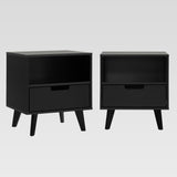 1-Drawer Midcentury Nightstand - Set of 2 Black HANB4CBLC-2PK Walker Edison