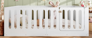 English Elm Queen Solid Pine Montessori Floor Bed for Kids with House Frame and Built-in Door Light White W5305P420638