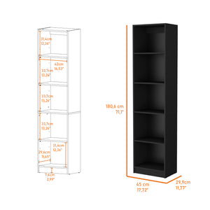 English Elm Sutton Slim Bookcase 5-Shelf Black Particleboard – Space-Saving Modern Storage, Easy Assembly B128P176162