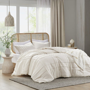 English Elm 3-piece Cal King Pintuck Pleated Microfiber Comforter Set Soft Washed Tailored Bedding Neutral B035P463229