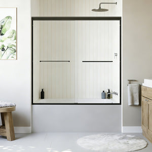 English Elm 56"-60" Semi-frameless Bypass Tub Door Tempered Glass Panels with Spa Style Hardware Matte Black W1573P292498