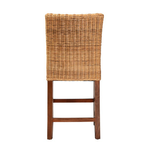 English Elm Modern Woven Rattan Mahogany Wood Counter Stool Bohemian Kitchen Seating B2750P470072